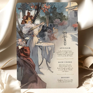 Parijse Nacht Art Nouveau Trouwmenu Kaart