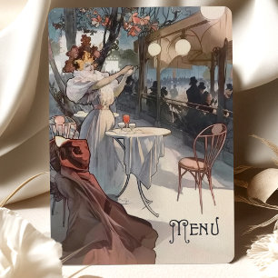 Parijse Nacht Art Nouveau Trouwmenu Kaart