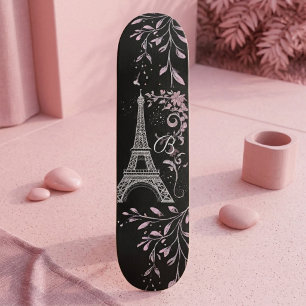Parijse Nacht Zilveren Eiffeltoren Blozende Roze C Persoonlijk Skateboard