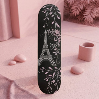 Parijse Nacht Zilveren Eiffeltoren Blozende Roze C Persoonlijk Skateboard
