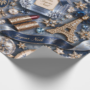 Parijse Navy Blauwe Kerst Cadeaupapier