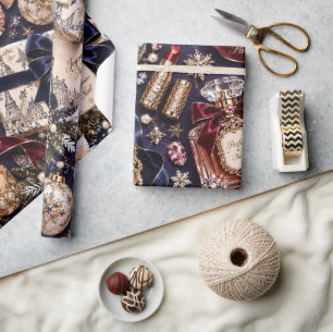 Parijse Navy Bourgondië Kerstmis Cadeaupapier