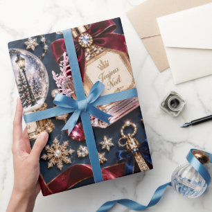 Parijse Navy Bourgondië Kerstmis Cadeaupapier