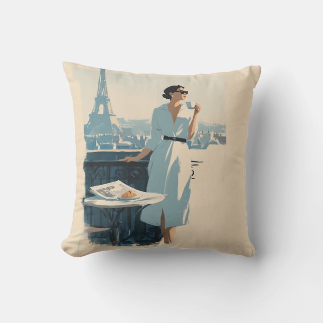 Parijse Ochtendkoffie Elegantie Kussen (Voorkant)