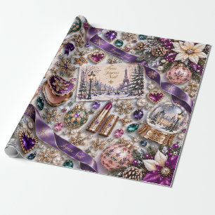 Parijse Paarse Pruim Kerstmis Cadeaupapier