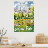 Parijse park met de iconische Eiffeltoren Poster (Keuken)