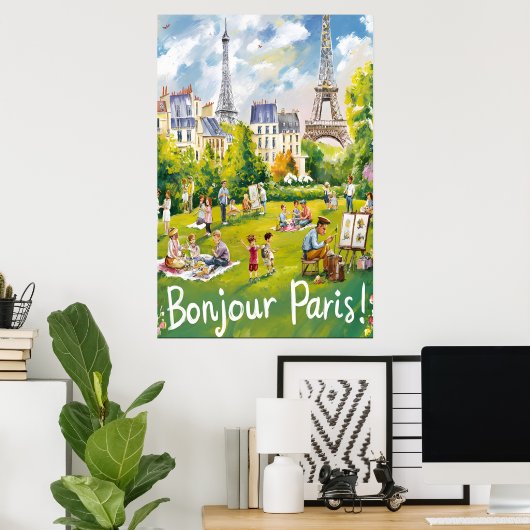 Parijse park met de iconische Eiffeltoren Poster (Thuiskantoor)