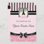 Parijse partij Eiffeltoren roze rozen uitnodiging (Voorkant / Achterkant)