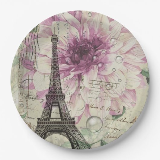 Parijse Party Franse Botanische Eiffeltoren Papieren Bordje (Voorkant)