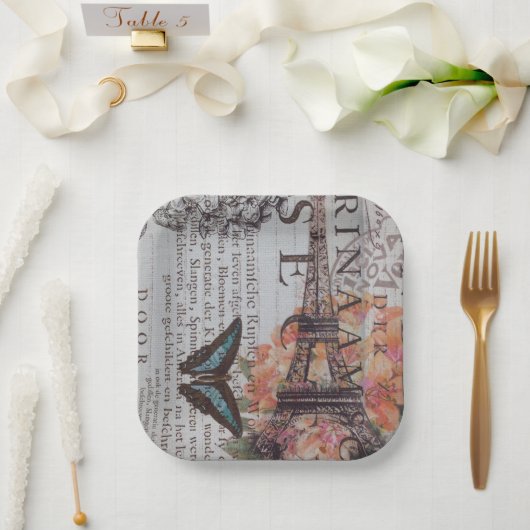  Parijse Party Franse Botanische Eiffeltoren Papieren Bordje (Huwelijk)