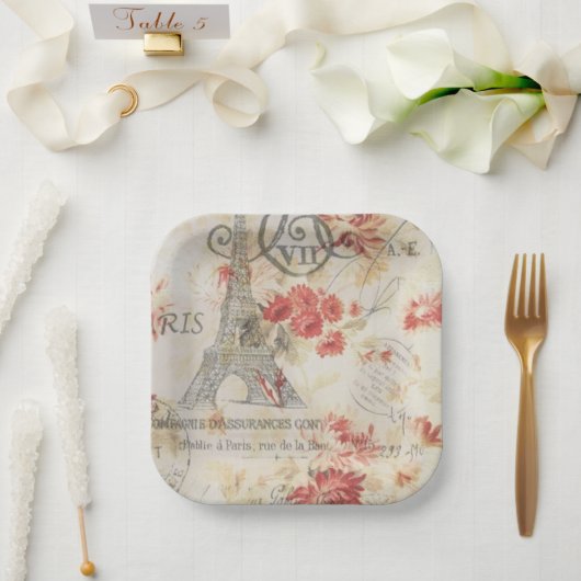  Parijse Party Franse Botanische Eiffeltoren Papieren Bordje (Huwelijk)