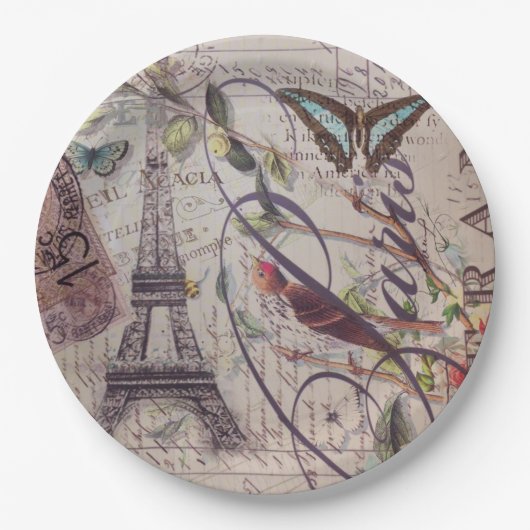  Parijse Party Franse Botanische Eiffeltoren Papieren Bordje (Voorkant)