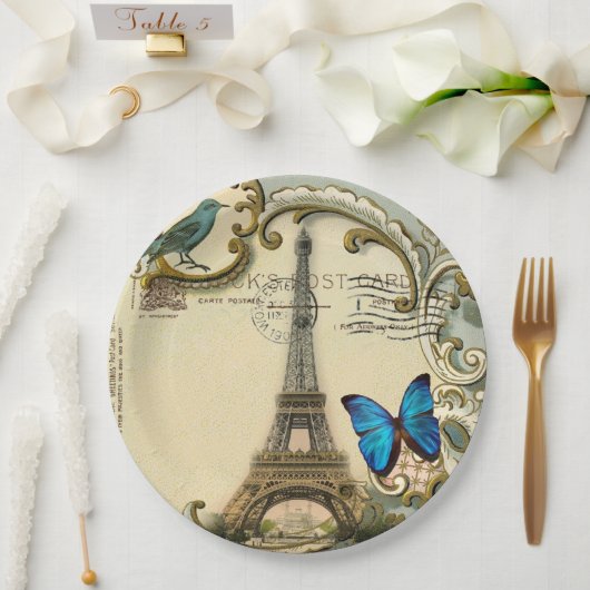  Parijse Party Franse Botanische Eiffeltoren Papieren Bordje (Huwelijk)