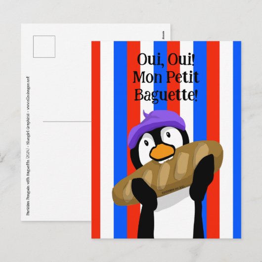 Parijse Pinguïn met stokbrood Feestdagenkaart (Voorkant / Achterkant)