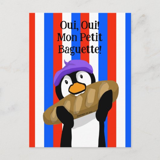 Parijse Pinguïn met stokbrood Feestdagenkaart (Voorkant)