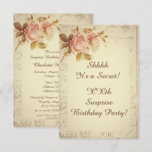  Parijse postmerken Chic Rozen Surprise Party Kaart (Voorkant / Achterkant)