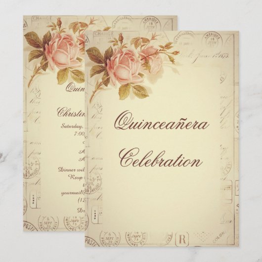 Parijse postmerken chique Rozen Quinceañera Kaart (Voorkant / Achterkant)