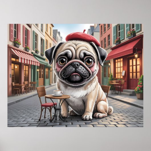 Parijse pug op stoepcafé poster (Voorkant)