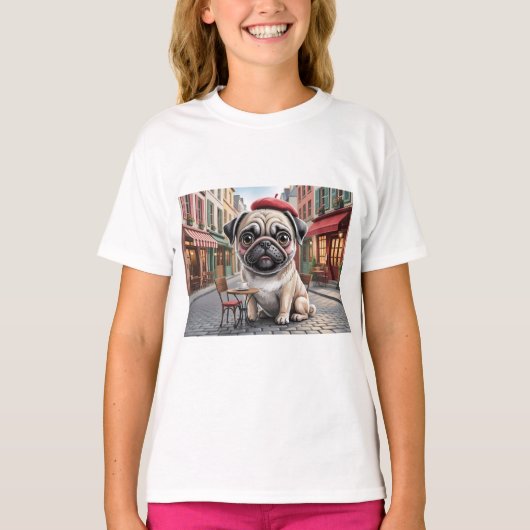 Parijse pug op stoepcafé t-shirt (Voorkant)