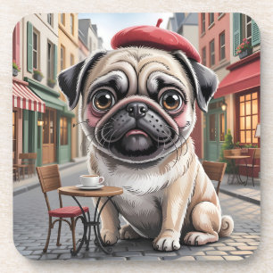 Parijse pug op terras café bier onderzetter