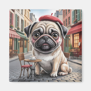 Parijse pug op terras café magneet