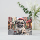 Parijse pug op trottoircafé briefkaart (Staand voorkant)