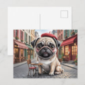 Parijse pug op trottoircafé briefkaart (Voorkant / Achterkant)