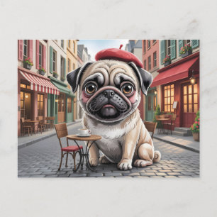 Parijse pug op trottoircafé briefkaart