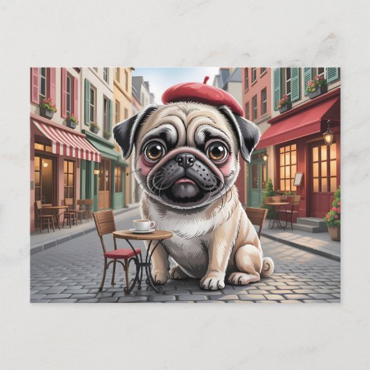 Parijse pug op trottoircafé briefkaart (Voorkant)