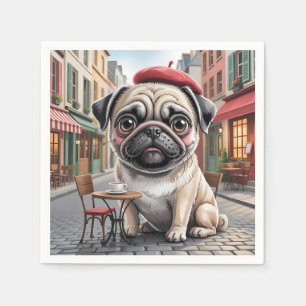 Parijse pug op trottoircafé servet