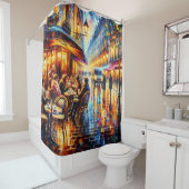 "Parijse regenachtige avond outdoor cafe art" Douchegordijn (In situ)