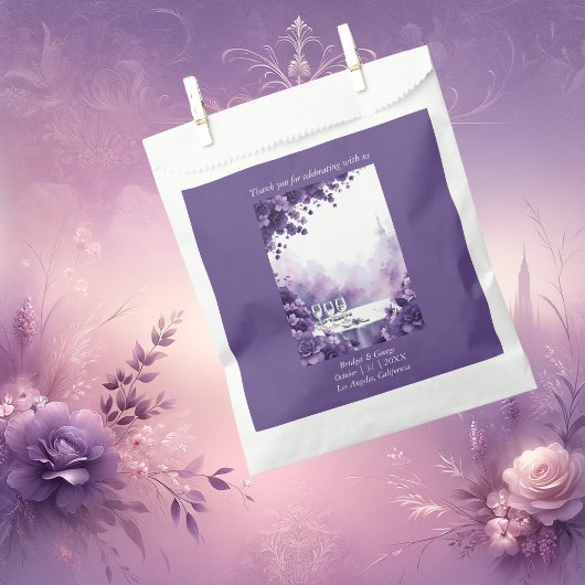 Parijse Romance Lila Floral Eiffeltoren bruiloft Bedankzakje