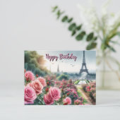 Parijse Roos Garden Happy Birthday Briefkaart (Staand voorkant)