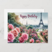 Parijse Roos Garden Happy Birthday Briefkaart (Voorkant / Achterkant)