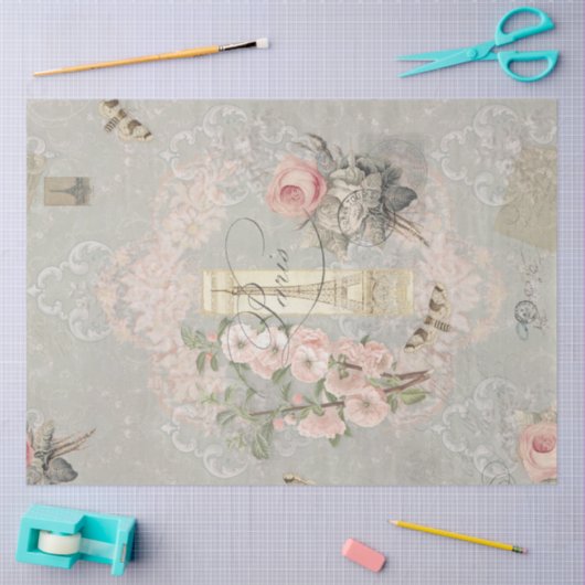 Parijse roze bloemen Eiffeltoren - Ontkoppeling Tissuepapier (Craft)