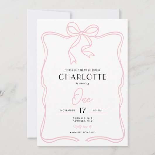 Parijse roze boog 1e verjaardag uitnodiging (Voorkant)