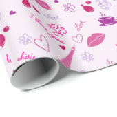 Parijse roze Eiffeltoren Love Icon Cadeaupapier (Rol Hoek)