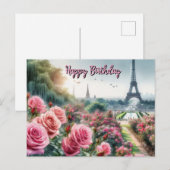 Parijse rozentuin Happy Birthday kaart (Voorkant / Achterkant)