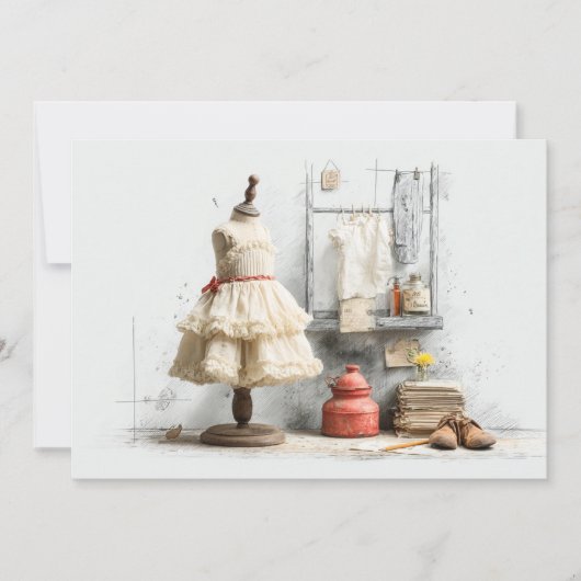 Parijse Ruffle Dress Writer's Studio 1e verjaardag Kaart (Voorkant)