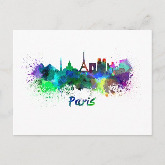 Parijse skyline in waterverf briefkaart (Voorkant)