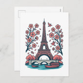 Parijse souvenir Eiffeltoren Paris Cherry Tree Feestdagenkaart (Voorkant / Achterkant)
