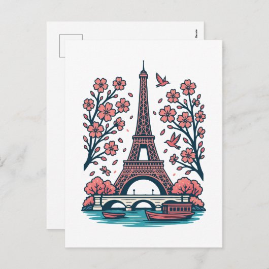 Parijse souvenir Eiffeltoren Paris Cherry Tree Feestdagenkaart (Voorkant / Achterkant)