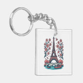 Parijse souvenir Eiffeltoren Paris Cherry Tree Sleutelhanger (Voorkant Links)