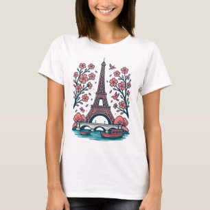 Parijse souvenir Eiffeltoren Paris Cherry Tree T-shirt