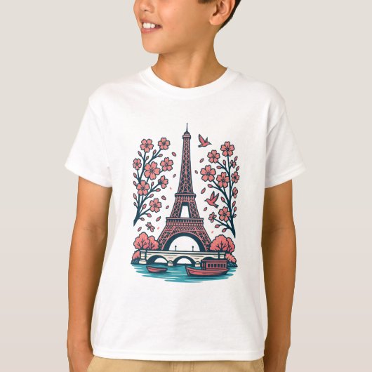 Parijse souvenir Eiffeltoren Paris Cherry Tree T-shirt (Voorkant)