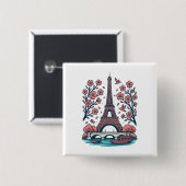 Parijse souvenir Eiffeltoren Paris Cherry Tree Vierkante Button 5,1 Cm (Voorkant /achterkant)