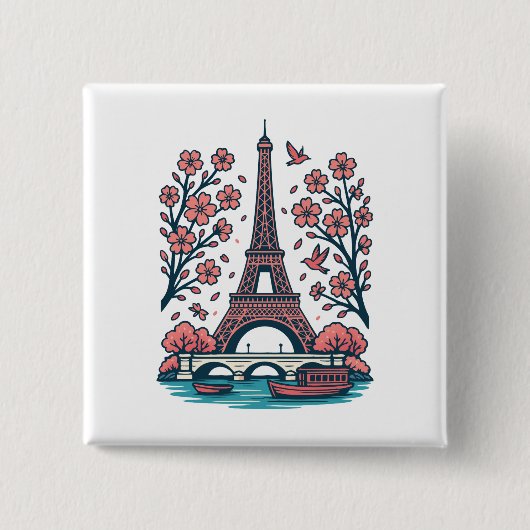 Parijse souvenir Eiffeltoren Paris Cherry Tree Vierkante Button 5,1 Cm (Voorkant)