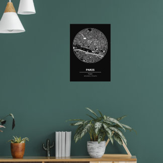 Parijse stadsplattegrond Zwart-wit Poster