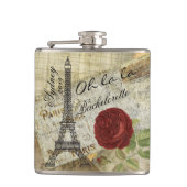 Parijse stijl - Red Rose - Bachelorette Heupfles (Voorkant)