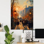 Parijse straat bij zonsondergang in impressionisti poster (Thuiskantoor)
